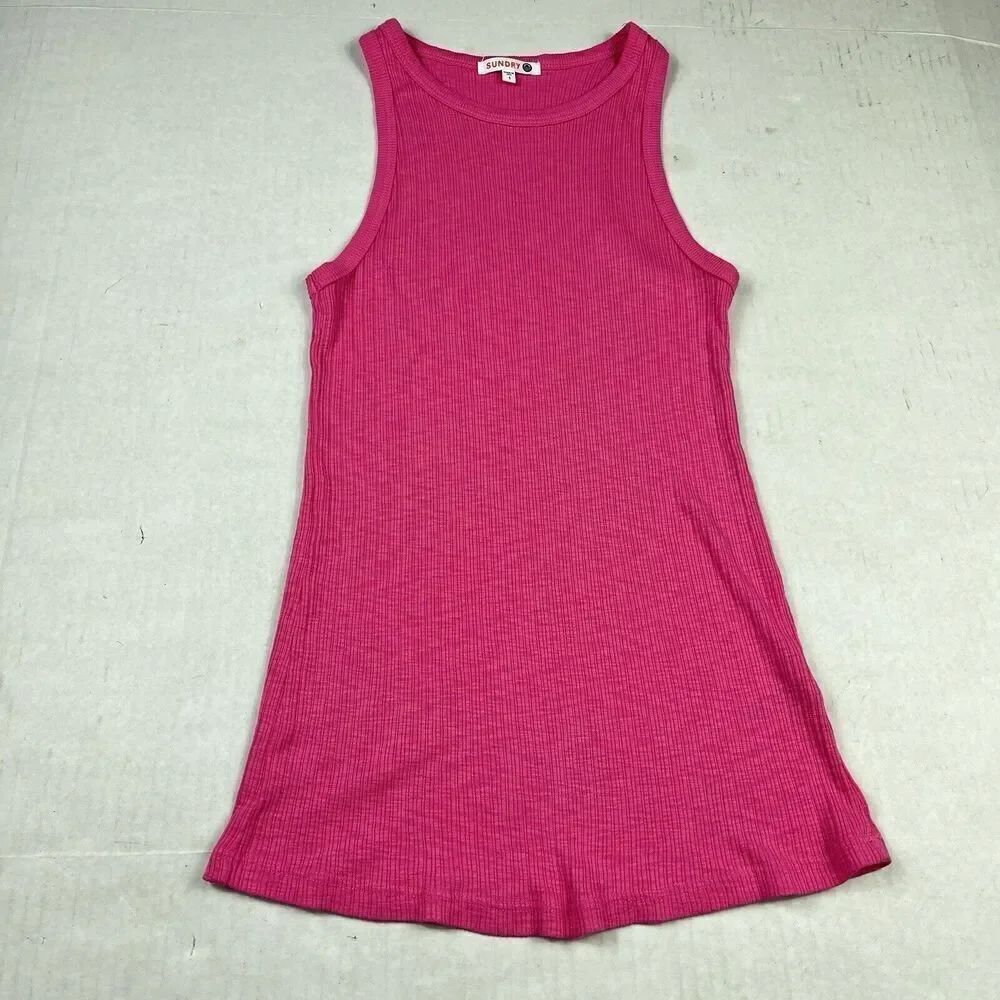 Sundry Ribbed Knit Tank Top Pink Sleeveless Basic Plain Stretch Shirt 1 SMALL